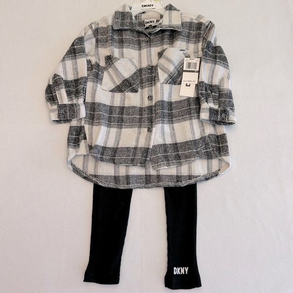Dkny Other - DKNY 4T 2 Piece Set - Flannel Plaid Button-Down Shirt & Leggings. NWT